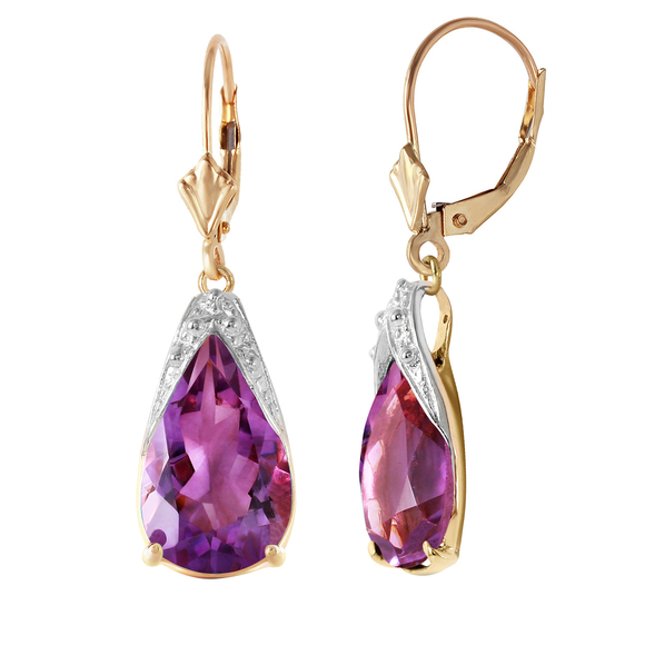 14K. GOLD LEVERBACK EARRINGS WITH NATURAL AMETHYST (Yellow Gold) - Picture 3 of 3